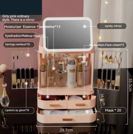 Glamour Lighted Makeup Mirror & Storage Box