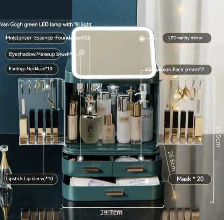 Glamour Lighted Makeup Mirror & Storage Box