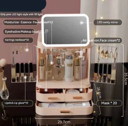 Glamour Lighted Makeup Mirror & Storage Box