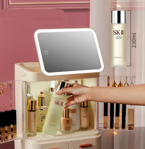Glamour Lighted Makeup Mirror & Storage Box