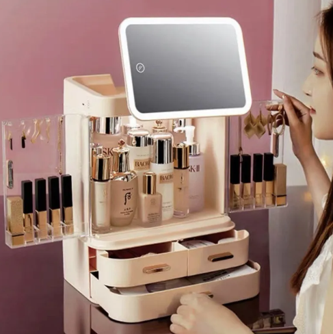 Glamour Lighted Makeup Mirror & Storage Box