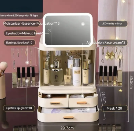 Glamour Lighted Makeup Mirror & Storage Box