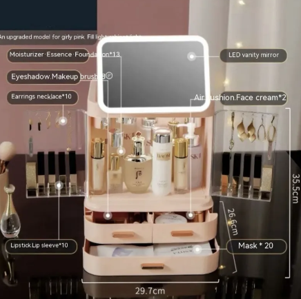 Glamour Lighted Makeup Mirror & Storage Box