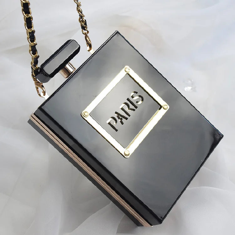 Transparent Perfume Bottle Bag Dinner Party Clutch Bag Leather Chain Crossbody Acrylic Small Square Female Bags Luxury Handbags