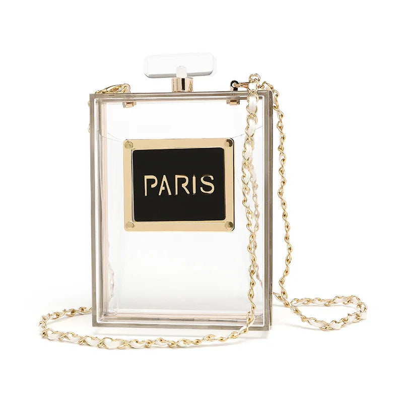 Transparent Perfume Bottle Bag Dinner Party Clutch Bag Leather Chain Crossbody Acrylic Small Square Female Bags Luxury Handbags