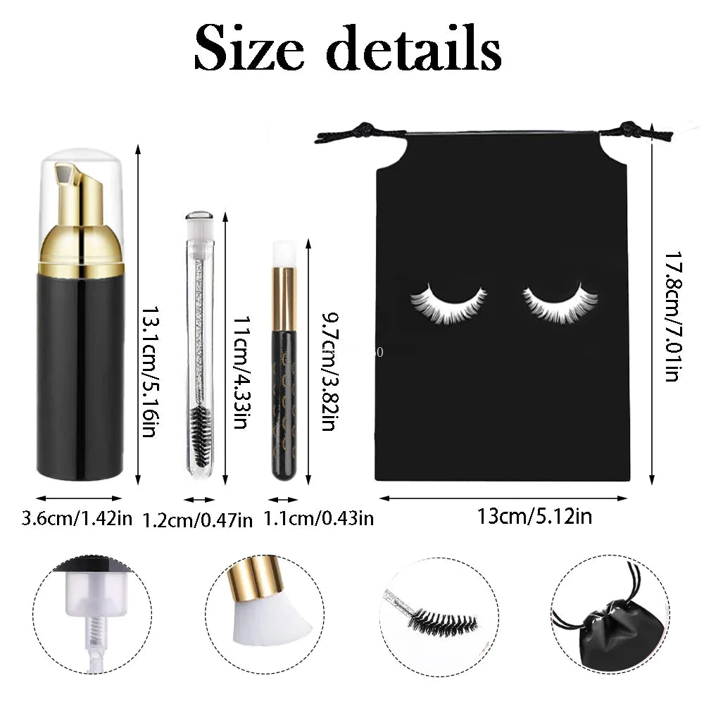 40Pcs Eyelash Cleaning Tool Set 60ml Plastic Empty Foam Pump Bottle Cleaning Brush Eyelash Wand EVA Storage Bag Skin Care Tools