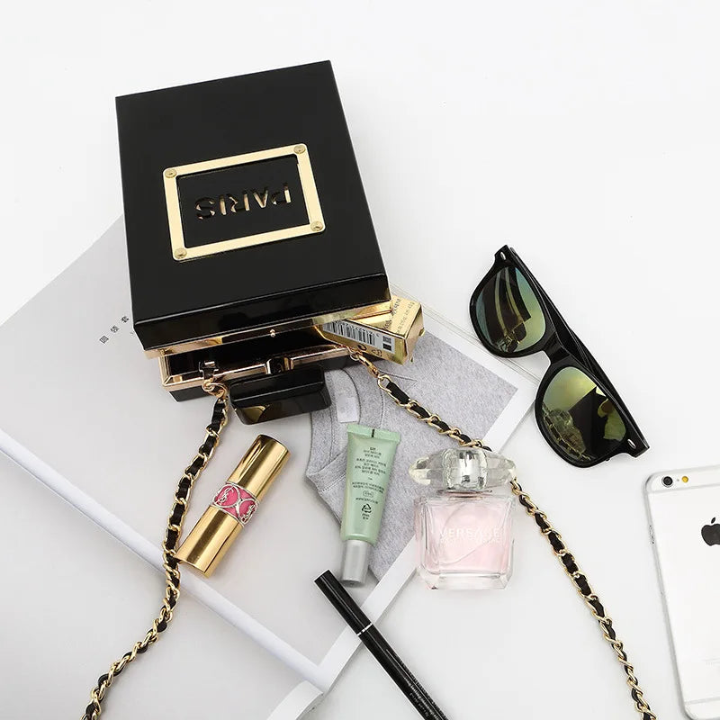 Transparent Perfume Bottle Bag Dinner Party Clutch Bag Leather Chain Crossbody Acrylic Small Square Female Bags Luxury Handbags
