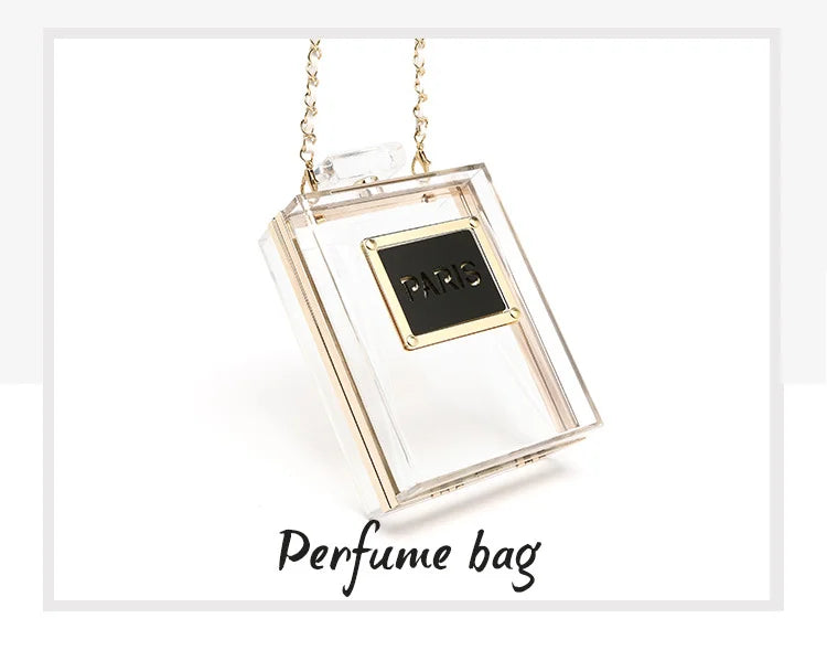 Transparent Perfume Bottle Bag Dinner Party Clutch Bag Leather Chain Crossbody Acrylic Small Square Female Bags Luxury Handbags