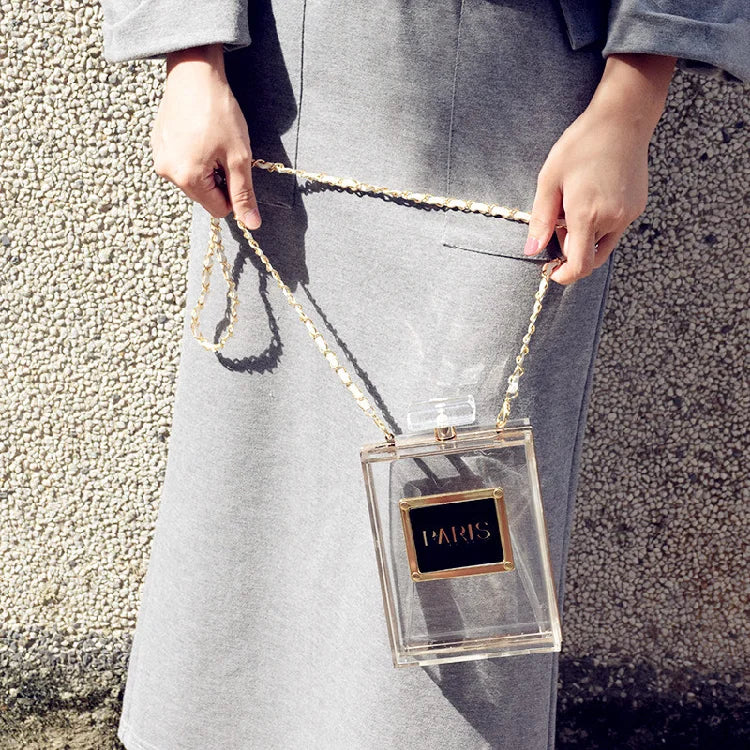 Transparent Perfume Bottle Bag Dinner Party Clutch Bag Leather Chain Crossbody Acrylic Small Square Female Bags Luxury Handbags