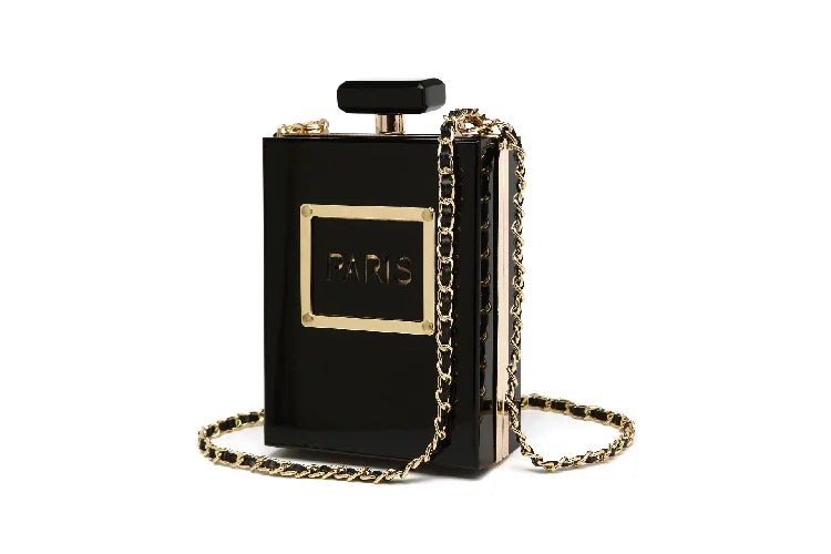 Transparent Perfume Bottle Bag Dinner Party Clutch Bag Leather Chain Crossbody Acrylic Small Square Female Bags Luxury Handbags