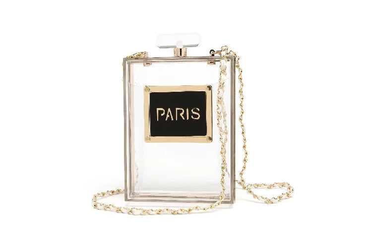 Transparent Perfume Bottle Bag Dinner Party Clutch Bag Leather Chain Crossbody Acrylic Small Square Female Bags Luxury Handbags