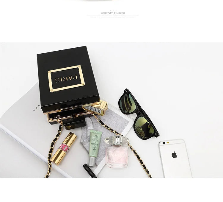 Transparent Perfume Bottle Bag Dinner Party Clutch Bag Leather Chain Crossbody Acrylic Small Square Female Bags Luxury Handbags