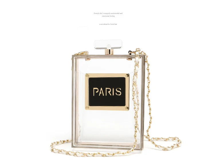 Transparent Perfume Bottle Bag Dinner Party Clutch Bag Leather Chain Crossbody Acrylic Small Square Female Bags Luxury Handbags