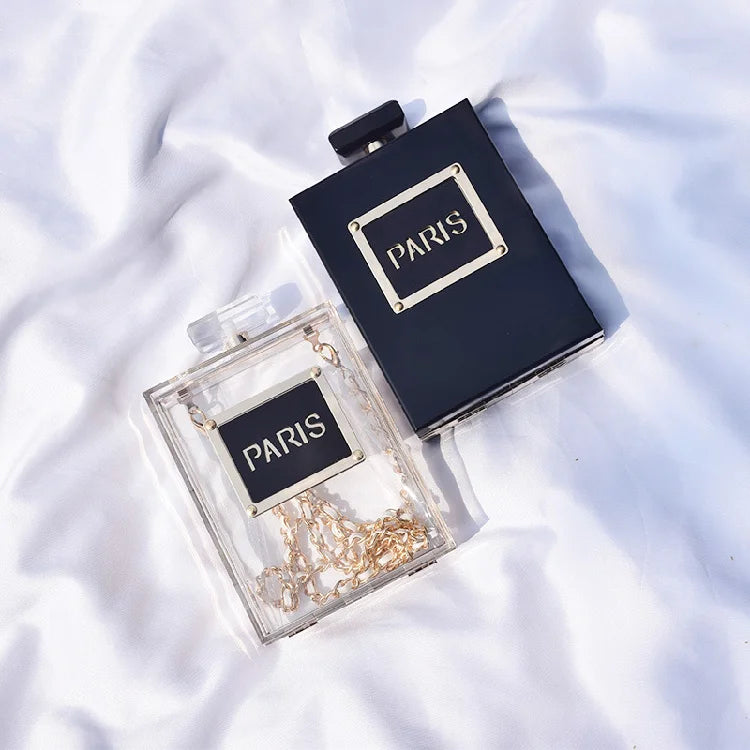 Transparent Perfume Bottle Bag Dinner Party Clutch Bag Leather Chain Crossbody Acrylic Small Square Female Bags Luxury Handbags