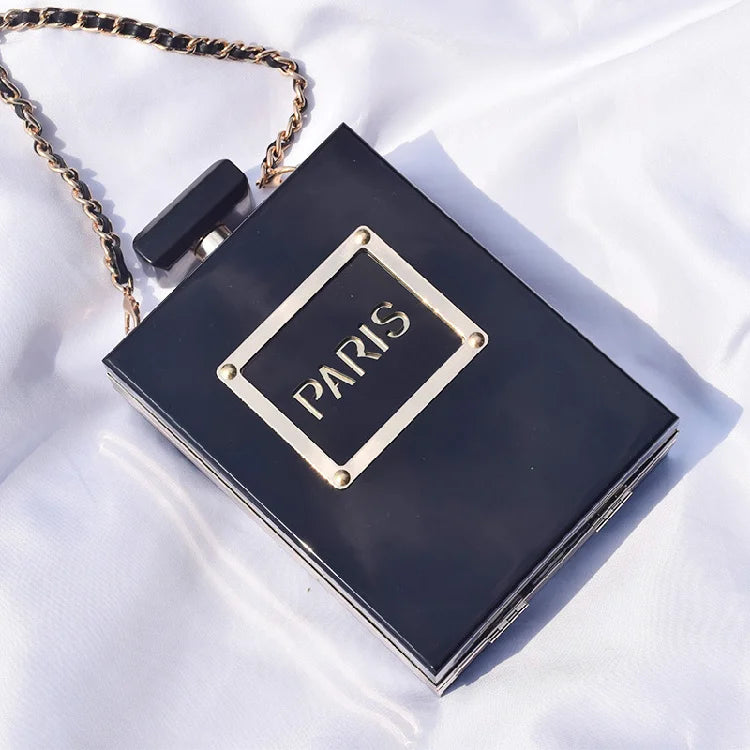 Transparent Perfume Bottle Bag Dinner Party Clutch Bag Leather Chain Crossbody Acrylic Small Square Female Bags Luxury Handbags