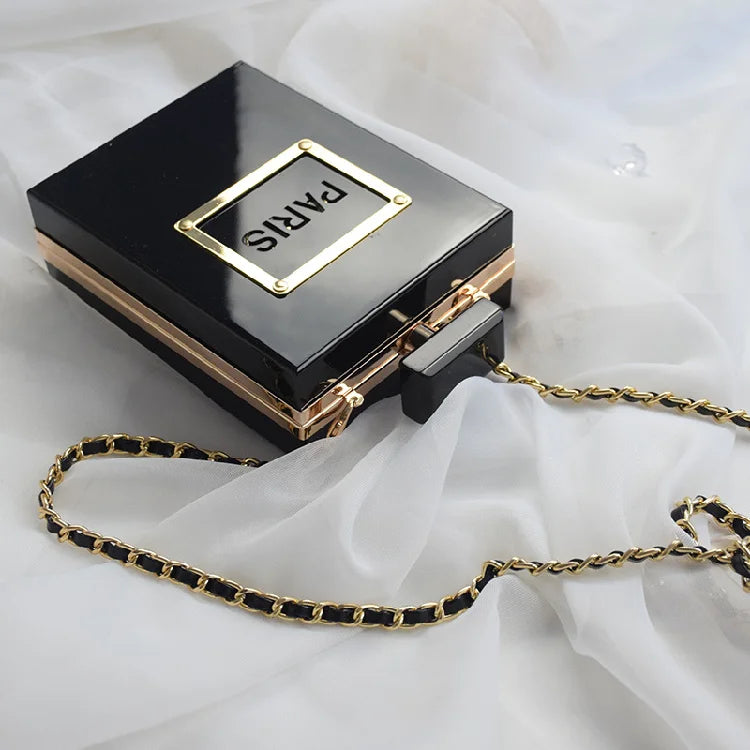 Transparent Perfume Bottle Bag Dinner Party Clutch Bag Leather Chain Crossbody Acrylic Small Square Female Bags Luxury Handbags