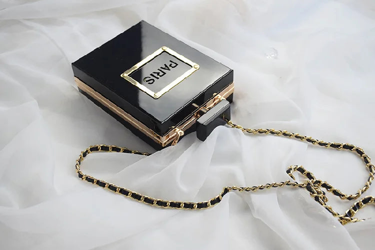 Transparent Perfume Bottle Bag Dinner Party Clutch Bag Leather Chain Crossbody Acrylic Small Square Female Bags Luxury Handbags
