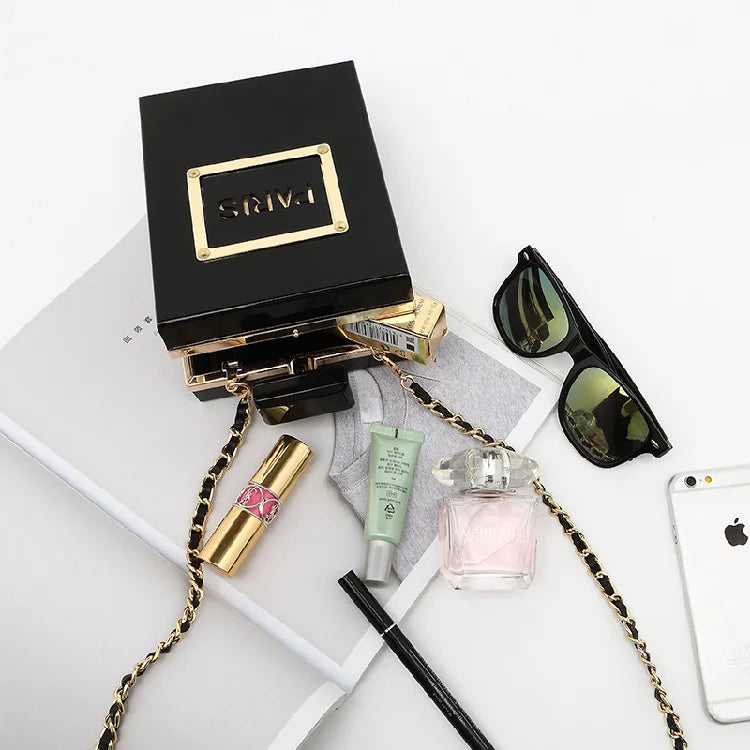 Transparent Perfume Bottle Bag Dinner Party Clutch Bag Leather Chain Crossbody Acrylic Small Square Female Bags Luxury Handbags