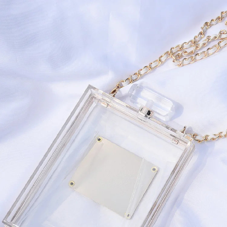 Transparent Perfume Bottle Bag Dinner Party Clutch Bag Leather Chain Crossbody Acrylic Small Square Female Bags Luxury Handbags