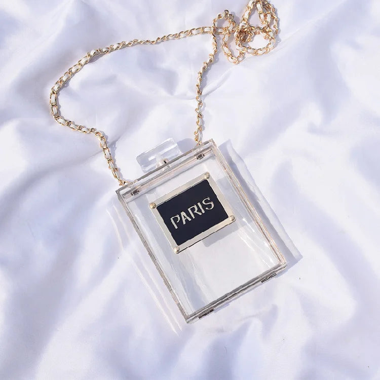 Transparent Perfume Bottle Bag Dinner Party Clutch Bag Leather Chain Crossbody Acrylic Small Square Female Bags Luxury Handbags