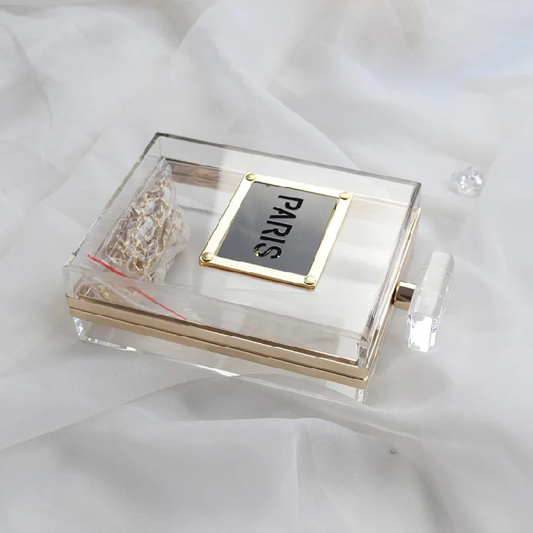 Transparent Perfume Bottle Bag Dinner Party Clutch Bag Leather Chain Crossbody Acrylic Small Square Female Bags Luxury Handbags