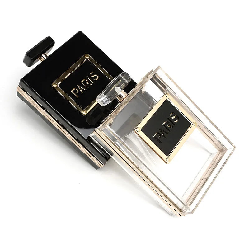Transparent Perfume Bottle Bag Dinner Party Clutch Bag Leather Chain Crossbody Acrylic Small Square Female Bags Luxury Handbags