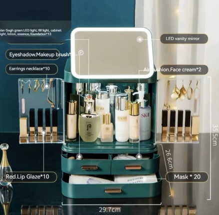 Glamour Lighted Makeup Mirror & Storage Box