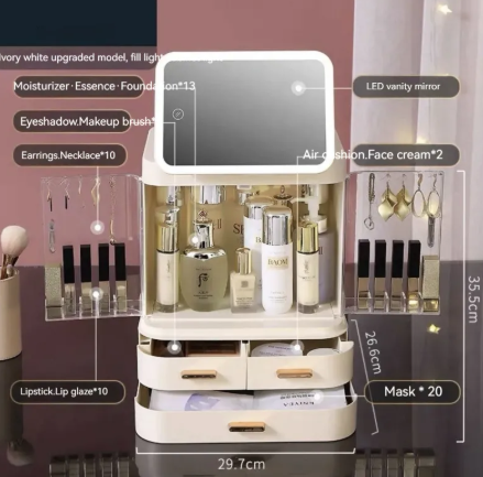 Glamour Lighted Makeup Mirror & Storage Box